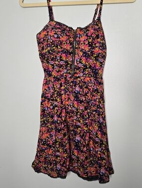 Material Girl Floral Front Zip Pink Orange Purple Sleeveless Dress S